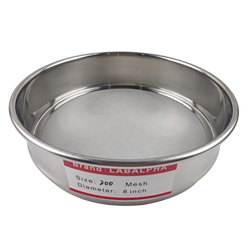 LABALPHA 200 Mesh Lab Sieves, #200 Mesh Test Sieve, 8'' Diameter, 304 Stainless Steel Wire Cloth (0.075mm) - size: 200 mesh (0.075mm)