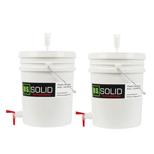U.S. Solid 2-Pack Plastic Fermenter - 5 Gallon Food-Grade Fermenting Bucket Homebrewing Fermentor with Spigot and Airlock - size: 5 gallon(2-PACK)