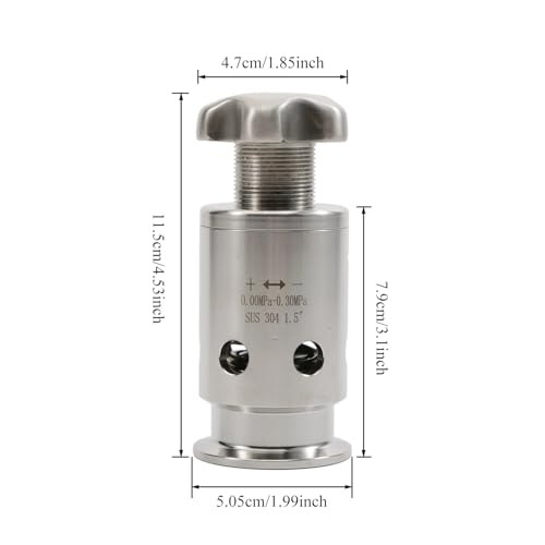 Adjustable Pressure Relief Valve Tri Clamp 1.5" - 0-0.3MPa Stainless Steel 304 Vacuum Breaker for Homebrew Conical Fermenters