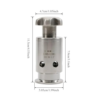 Adjustable Pressure Relief Valve Tri Clamp 1.5" - 0-0.3MPa Stainless Steel 304 Vacuum Breaker for Homebrew Conical Fermenters