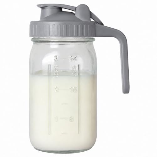 OneDream Breast Milk Pitcher 32oz Glass Pitcher with Lid, Formula Pitcher Leak Proof Drip-Free Spout, Wide Mouth Mason Jar Pitcher for Easy Pouring, Dishwasher Safe Breastmilk Storage Pitcher - color: Gray, size: 32 Ounces