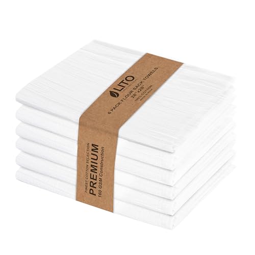 LITO LINEN AND TOWEL Flour Sack Towels – 100% Cotton, 28x28 Inches, Highly Absorbent, Embroidery-Ready Tea Towels for Kitchen & Crafts, Farmhouse Decor, Pack of 6 White - color: White, size: 28"x28"-Pack of 6