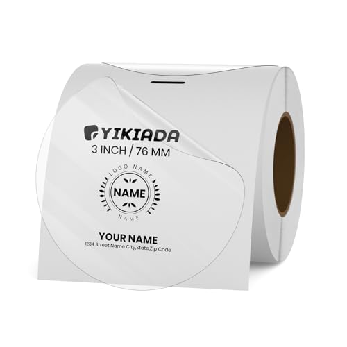 Clear Thermal Labels Vinyl 3 Inch Self-Adhesive Round Stickers Circle Roll Waterproof Printer Decals Package Seal for QR Code Envelope Office Retail Home 200 PCS - color: Transparent