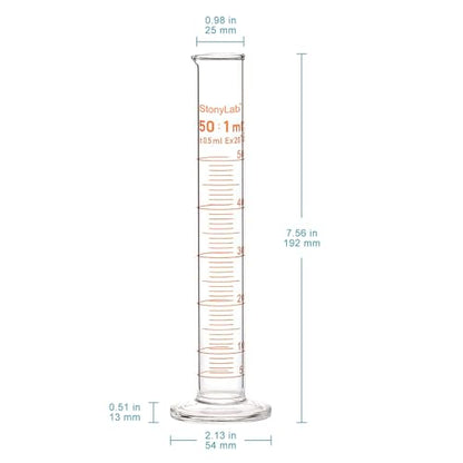 StonyLab 4-Pack Borosilicate Glass 50ml Heavy Wall Graduated Cylinder Measuring Cylinder, 50ml - size: 50 ml