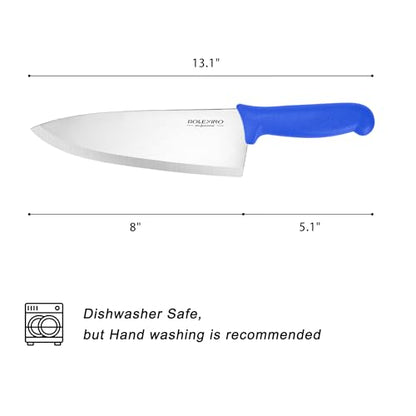 8 inch Japanese High Carbon Stainless Steel Chef Knife, Professional Extra Sharp Wide Cook Knife with Non-slip Ergonomic Handle, for Kitchen Home Restaurant - color: Blue