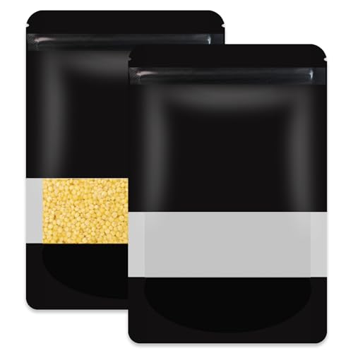 50 Pcs 7.9x11.8 Inch Black Resealable Matte Metallic Stand Up Bags with Clear Window - Ideal for Food Storage and Small Business Packaging - color: Black, size: 7.9*11.8 Inch