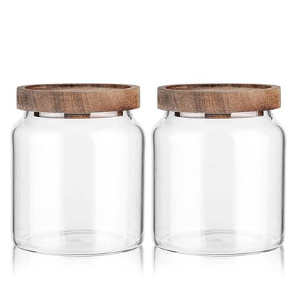 Labina Glass Storage Container Airtight Food Jars Kitchen Canister with Wood Lids, 20 Oz Wide Mouth Pantry Organization Glass Jar for Flour, Sugar, Cookie, Spagetti, Nuts and Candy (2 Pack) - size: A2: 20 Oz 2 pcs