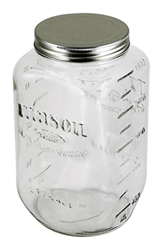 Grant Howard Mason Classics Glass Storage Jar, Metal Emboss Top, 64 Ounces, Food Storage Canning Container, Clear, Clear Lids,Silver, 52147