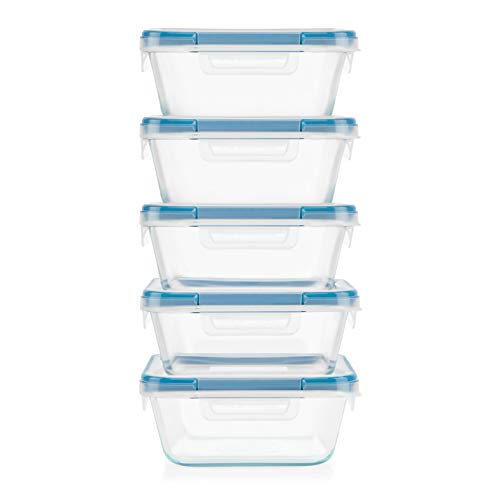 Snapware Total Solutions (10-Pack, 4 Cup) Glass Food Storage Containers Set, Airtight & Leakproof Locking BPA-Free Lids, Freezer Dishwasher Microwave Safe - size: 10 PIECE (Pack of 2), style: 4 Cup