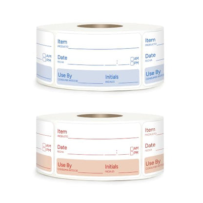 2 Rolls 1000 Pcs 1 X 2 inch Removable Food Date Sticker Labels, Easy to Write for Freezer, Refrigerator Food Containers Date Sticker, Leftover Labels (New-Blue-Red-Spanish) - style: New-Blue-Red-Spanish