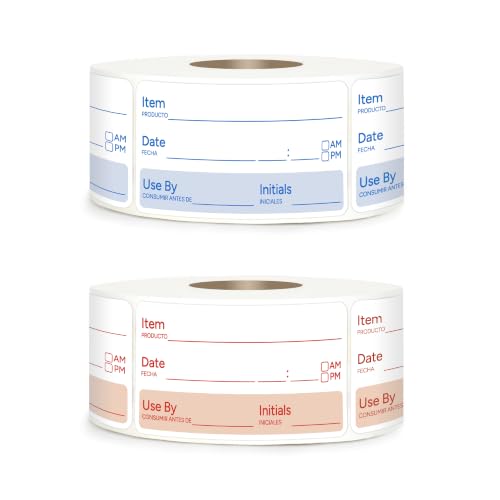 2 Rolls 1000 Pcs 1 X 2 inch Removable Food Date Sticker Labels, Easy to Write for Freezer, Refrigerator Food Containers Date Sticker, Leftover Labels (New-Blue-Red-Spanish) - style: New-Blue-Red-Spanish