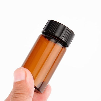 5ML Glass Sample Vial,Amber Borosilicate Glass Liquid Sampling Thread Bottles,18 * 40mm,15-425 Black Screw Caps with PE Liner, pack of 100. - size: 5ML