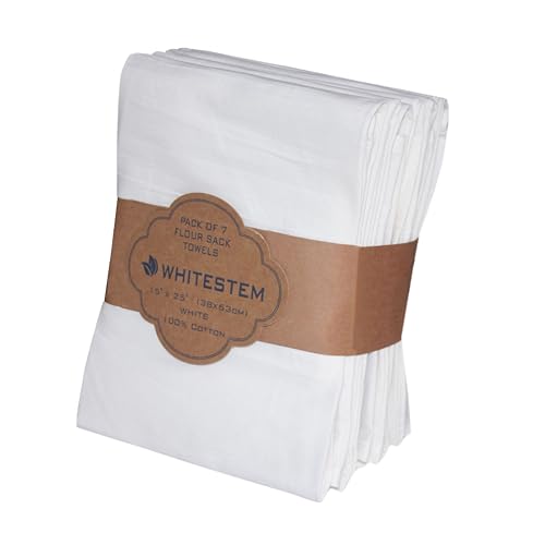 Flour Sack Towels | Tea Towel for Crafts | Kitchen Dish Cotton Blank Towel for Embroidery | Baking Bread Proofing Linen Cover | Thick Absorbent Quick Dry | 7 Pack 15"x25" White - color: White, size: 15"x25" - 7 Pack