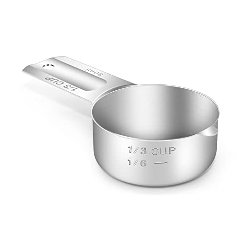 1PCS 1/3Cup (80ml, 2.7oz) Single Measuring Cup, Stainless Steel Measure Scoop, Metric and US Measurement, Dishwasher Safe - size: 1/3cup|80ml|2.7oz