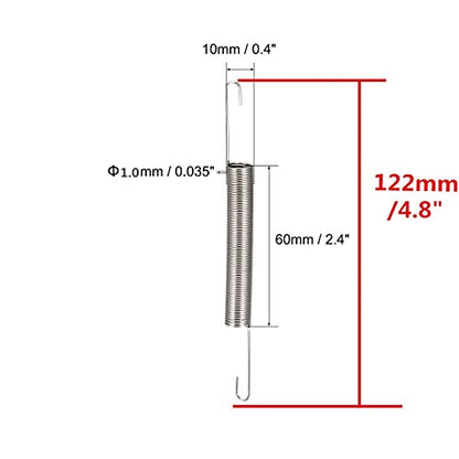60mm x 10mm x 1.0mm Metal Dual Hook Tension Spring Gray 10pcs