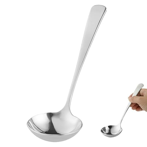 Small Ladle for Serving, 7.8 Inch 18/10 Stainless Steel Mini Gravy Ladle for Soup, Sauce and Gravy, Sturdy and Anti-corrosion, Dishwasher Safe