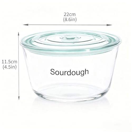 3L/101 oz Sourdough Starter Jar, Sourdough Bread Baking Supplies, Wide Mouth Glass Jar with Airtight Lid, Sour Dough Tools Kit, Food Storage Container for Kitchen Countertop, Round, Clear - size: Round
