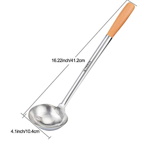 Tenta Kitchen Professional Large Stainless Steel Serving Ladle Spoon - Gravy Soup Spoon For School Canteen,Hotel Kitchen,Restaurant (Wooden Handle Ladle) - size: Wooden Handle Ladle