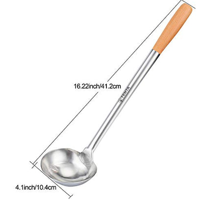 Tenta Kitchen Professional Large Stainless Steel Serving Ladle Spoon - Gravy Soup Spoon For School Canteen,Hotel Kitchen,Restaurant (Wooden Handle Ladle) - size: Wooden Handle Ladle