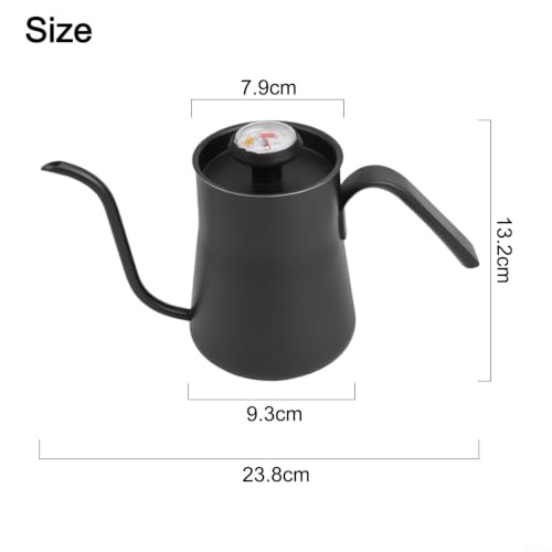 Pour Over Coffee for kettle with Thermometer, 550ml Stainless Steel Gooseneck for teapot for Precise Water Flow Control, Ergonomic Grip and Scratch Resistant Coating, Black