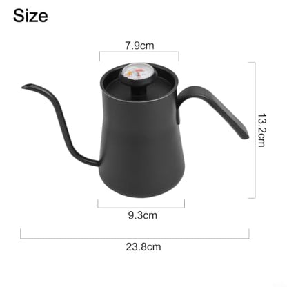 Pour Over Coffee for kettle with Thermometer, 550ml Stainless Steel Gooseneck for teapot for Precise Water Flow Control, Ergonomic Grip and Scratch Resistant Coating, Black