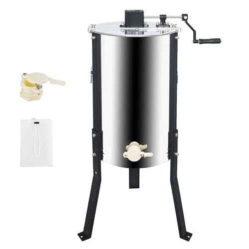 Honey Lake 2 Frame Manual Honey Extractor, Stainless Steel Honeycomb Drum Spinner with Transparent Lid, Beekeeping Equipment for Honey Extraction with Height Adjustable Stand - size: 2 Frame Rack