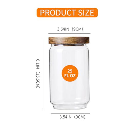 Glass Jar with Lid 3.54 Inch Wide, 25 OZ Airtight Food Storage Containers Glass Set for Coffee Beans| Sugars| Candy, 2 Pack - color: 25oz*2