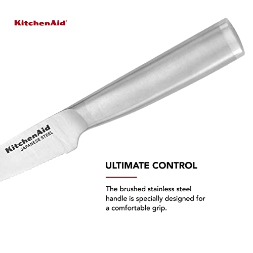 KitchenAid Gourmet Forged Stainless Steel Fine-Edge Paring Knife with Custom-Fit Blade Cover, 3.5-inch, Sharp Kitchen Knife, Japanese Stainless Steel Blade, Black - style: 3.5-Inch Serrated Paring Knife