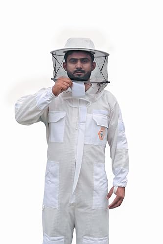 Beekeeping Suit Ventilated 3 Layer Ultra with Total Protection with Safety Fencing for Professional Beekeeping Supplies with Carrying Bag (BP-311-White)-XL - color: White, size: XL