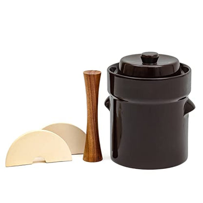 Fermentation Jar Crock Stoneware Pickling Set with Weights and Cabbage Tamper by Trademark Innovations