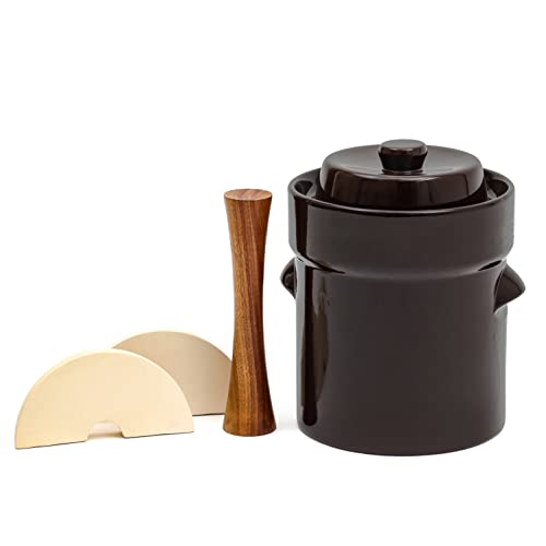 Fermentation Jar Crock Stoneware Pickling Set with Weights and Cabbage Tamper by Trademark Innovations