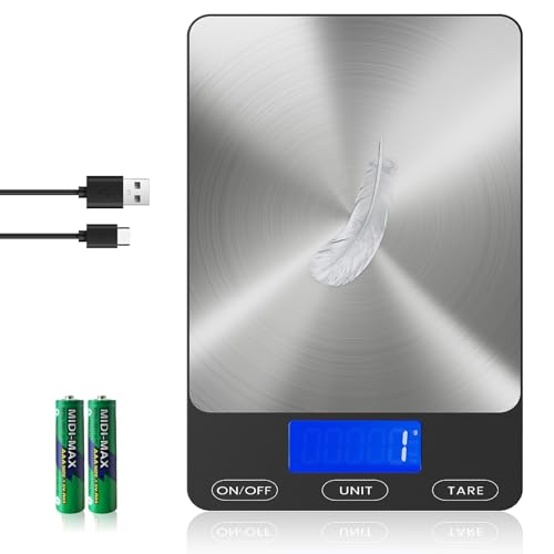 Food Scale -33lb Digital Kitchen Scale for Food Ounces Grams Rechargeable 305 Stainless Steel,Batteries and Type-C Charging | Perfect for Meal Prep, Cooking, and Baking, Black - size: Large