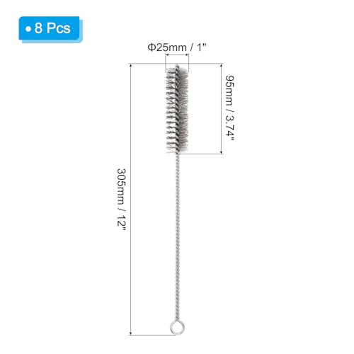 PATIKIL 12" Wire Tube Cleaner, 8Pcs 1" Diameter Stainless Steel Wire Tube Cleaner Pipe Cleaning Supplies for Auto Parts, Bottles, Tubes, Silver Tone - size: 1"