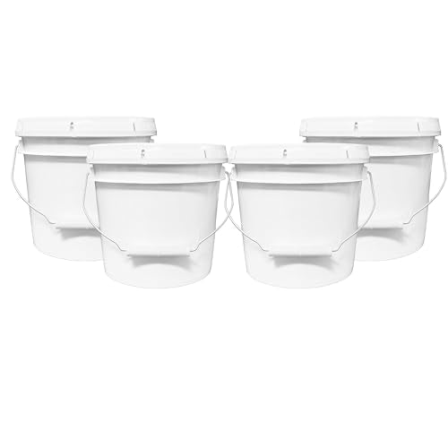 MKS Plastics 1-Gallon Bucket with Airtight Lid – Made in USA, Food Grade BPA Free Plastic, Heavy Duty Multi-Use, Metal Handle with Grip, Stackable Storage – White, 4 Pack - color: 1 Gallon - White, size: 4
