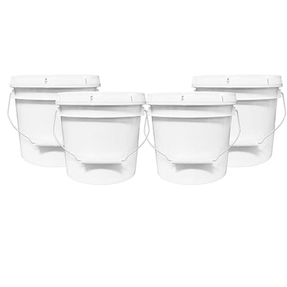 MKS Plastics 1-Gallon Bucket with Airtight Lid – Made in USA, Food Grade BPA Free Plastic, Heavy Duty Multi-Use, Metal Handle with Grip, Stackable Storage – White, 4 Pack - color: 1 Gallon - White, size: 4