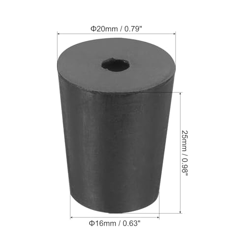 MECCANIXITY Rubber Tapered Plug 16mm to 20mm Solid Test Tubes Bungs Stopper with Hole Black for Lab Home 16 Pieces - size: 16mm-20mm