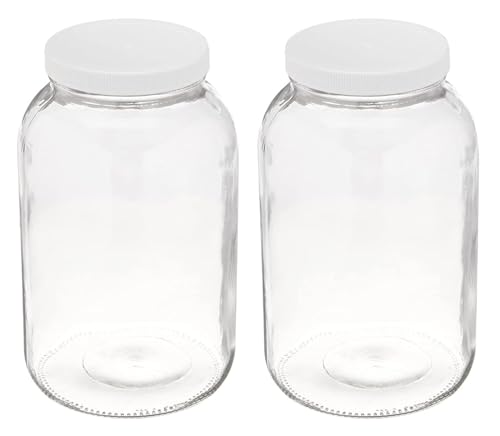 2PK ONE GALLON JARS WITH LIDS Wide Mouth Glass Jars with Airtight Plastic Lids | USDA Approved BPA-Free Dishwasher Safe Mason-type Jars for Fermenting Kombucha Kefir Storing and Canning