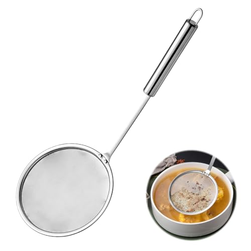 Stainless Steel Fat Skimmer Spoon 4”Multi-Functional Fine Mesh Hot Pot Grease Strainer with 9.4” Heat-Resistant Handle For Frying, Soup, Quinoa, Miso - size: 1 Pack