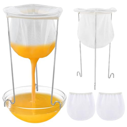 Jelly Strainer Stand with 3 Reusable Strainer Bags - Stable Sieve Stand Kit with Stainless Steel Mesh Filter Bags,Easy to Clean,for NutMilk,Juices,Ricotta Cheese,Yogurt,Broth