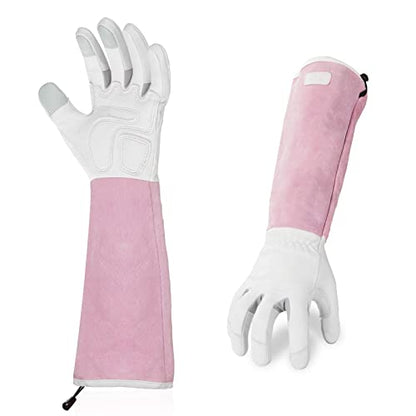 Vgo... 1-Pair Premium Genuine Goat Leather Extra-Long Cuff Thornproof Gardening Gloves (Size S, Pink White, GA1013) - color: 1 Pair - Pink White, size: Women's Small