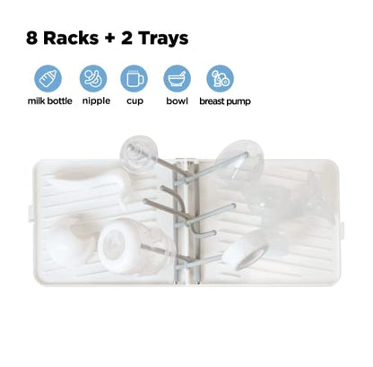YOTIME Baby Bottle Drying Rack with Drainer, Foldable & Space Saving Drying Rack for Baby Bottles, Nipple and Accessories, White
