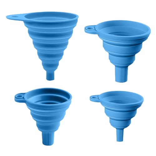4 Pack Collapsible Silicone Funnels Kitchen Use Foldable Food Grade Liquid Transfer Tools Oil Water Spice Jar Bottle Filling, 12 g, 15 g, 20 g, 35 g - color: Blue, size: 4Pack
