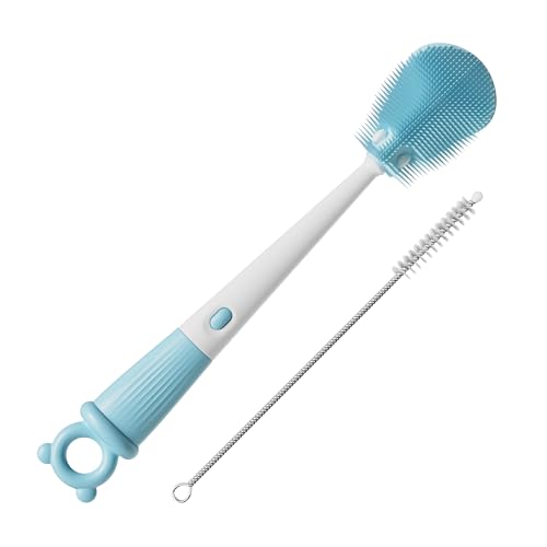 JOYMOOP Silicone Bottle Brush & Straw Cleaner Brush Set, Multi-Functional Bottle Washer for Sports Water Bottle,Glassware,Vase,and Narrow Neck Containers,Blue - color: Blue