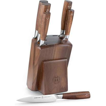Schmidt Brothers - Delta Series - 7-Piece Walnut Knife Set, High-Carbon Stainless Steel Cutlery with Natural Walnut Knife Block - color: Delta