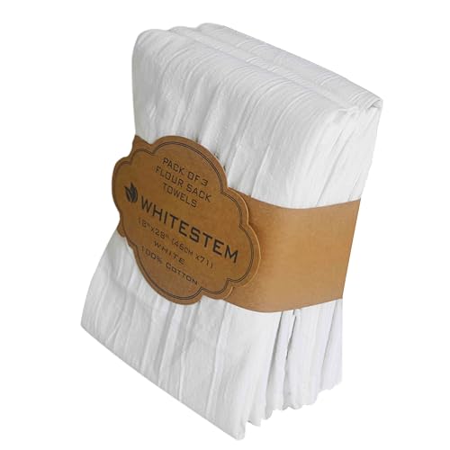 Flour Sack Towels | Tea Towel for Crafts | Kitchen Dish Cotton Blank Towel for Embroidery | Baking Bread Proofing Linen Cover | Super Absorbent Quick Dry | 3 Pack 18"x28" White - color: White, size: 18"x28" - 3 Pack