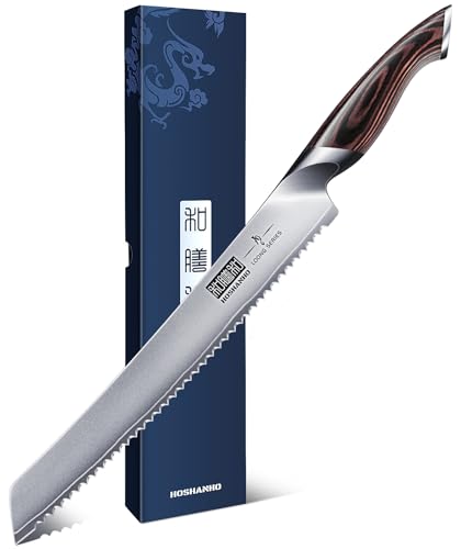 HOSHANHO Bread Knife 10 inch, Japanese High Carbon Stainless Steel Serrated Bread Knives, Professional Bread Cutting Knife for Homemade Bread - size: 10"
