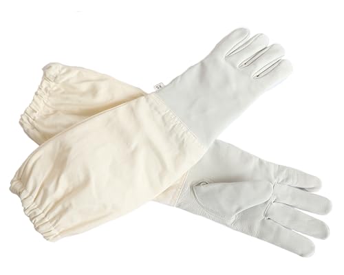 Beekeeping Gloves – Goatskin Leather Bee Gloves for Men and Women, Bees Protective Gear with Long Canvas Sleeves and Elastic Cuffs for Hobbyists and Professional Beekeepers (Small) - size: Small (Pack of 1)