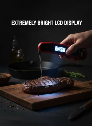 0.5 Sec Instant Read Meat Thermometer Digital with Auto-Rotating Large LCD Display & Motion Sensing, ±0.5°F Accuracy, IP67 Waterproof Food Thermometer for Cooking BBQ Grill Smoker Candy