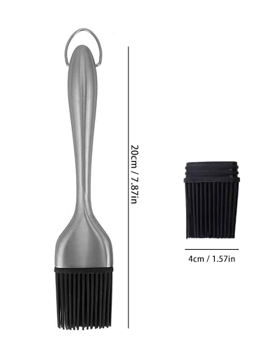 Stainless Steel Basting Pastry Brush 7.87in Heat-Resistant Cooking Brushes with Back up Silicone Brush Heads for BBQ, Baking Grilling