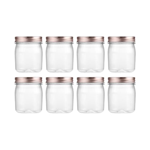 novelinks 8 oz Clear Plastic Jars with Airtight Lids, 8 Pack Plastic Mason Jars with Lids 8oz, Refillable Storage Slime Containers & Small Spice Jar for Kitchen Organization (8 Pack,Rose Gold) - color: Rose Gold, size: 8 Pack 8 Ounce